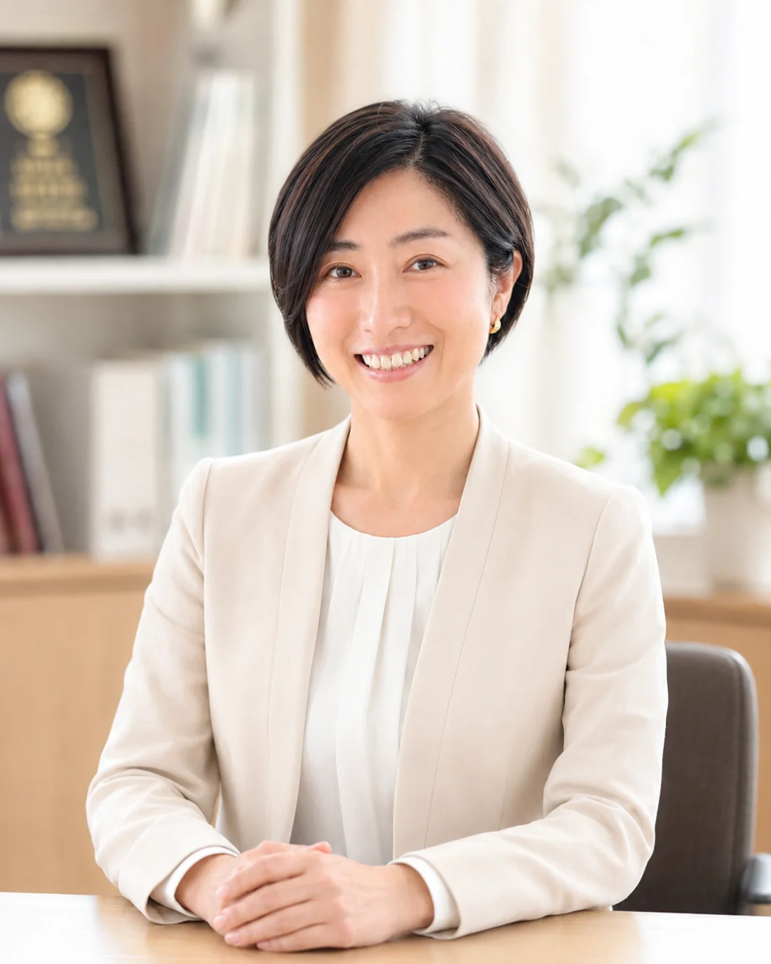 Kanako Morita, Representative Director of Lingua One Corporation, at her desk